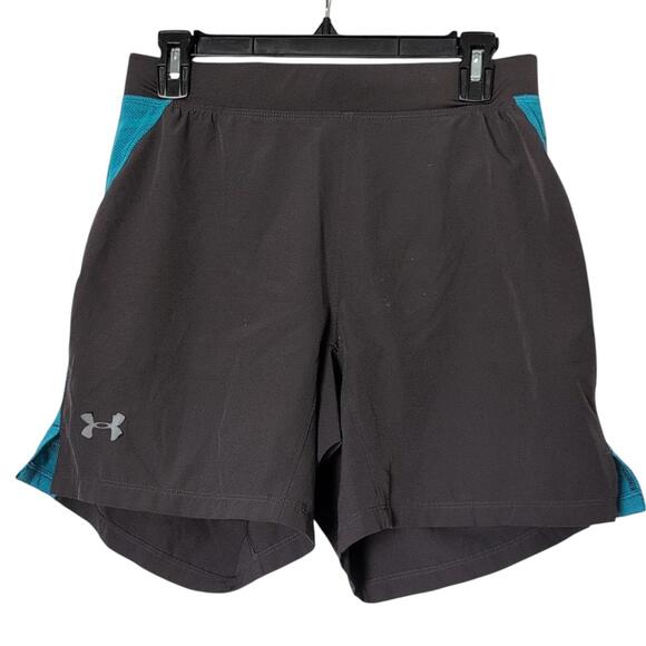Under Armour Shorts Mens Medium Gray Teal HeatGear 7 Inseam Athletic Running - Picture 1 of 9